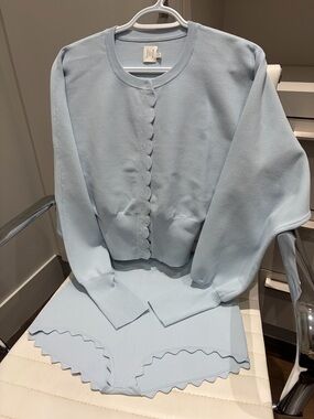 Helsa 2 piece set Light Blue Scallop-Edge Knit Sweater Set - Women